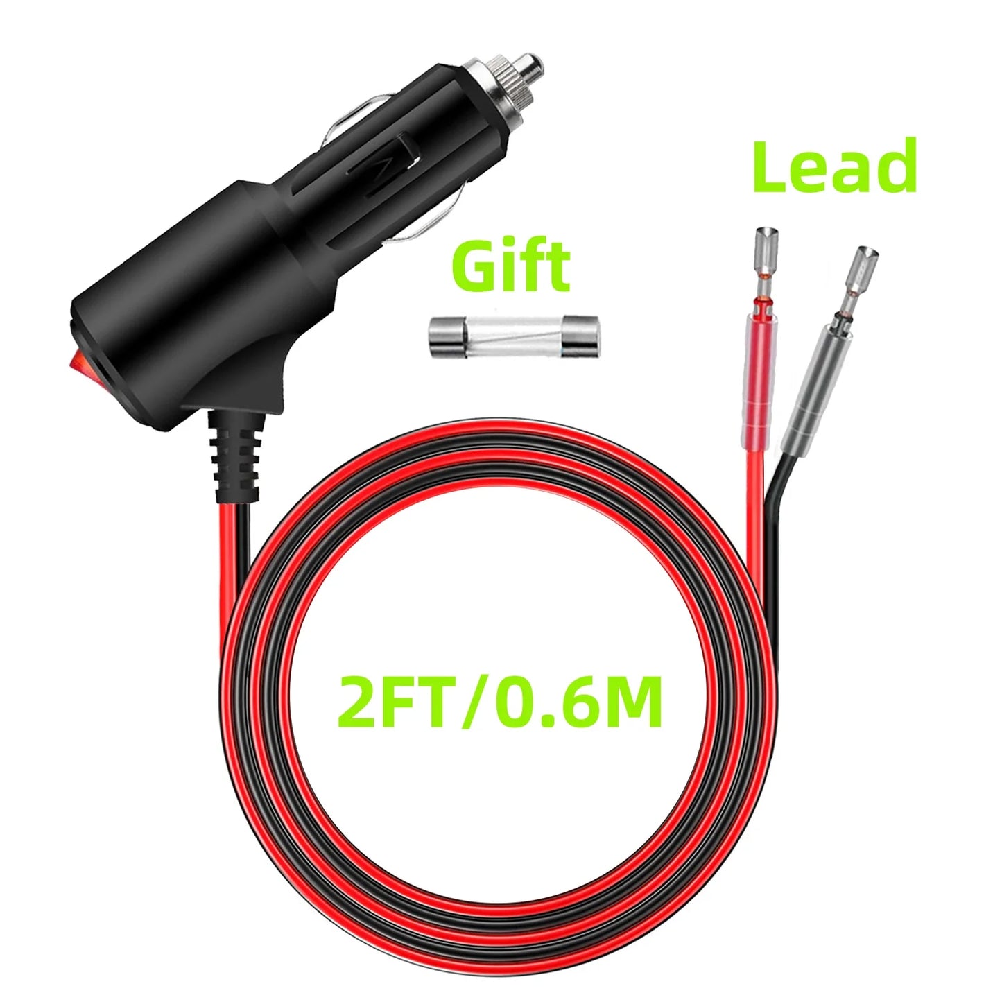 2FT/6FT/12FT 12V Car Cigar Lighter Socket Plug Connector Extension Cord Power Adapter On Off Switch Universal Charger Adapter