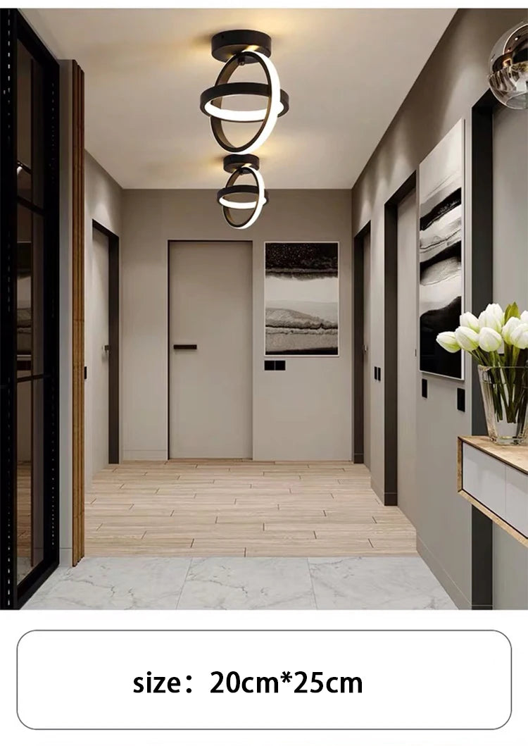Lámpara de techo LED moderna de 2 anillos, diseño creativo, iluminación interior, pasillo, balcón, oficina.
