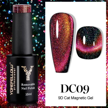Esmalte de uñas en gel YOKEFELLOW Cat Eye de 10 ml, esmalte de uñas magnético plateado, esmalte de uñas en gel profesional para manicura DIY.