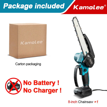 Kamolee serra elétrica sem escova, 8 espaços, mini motosserra, cortador de madeira, ferramenta elétrica de poda de jardim para makita, bateria de 18v