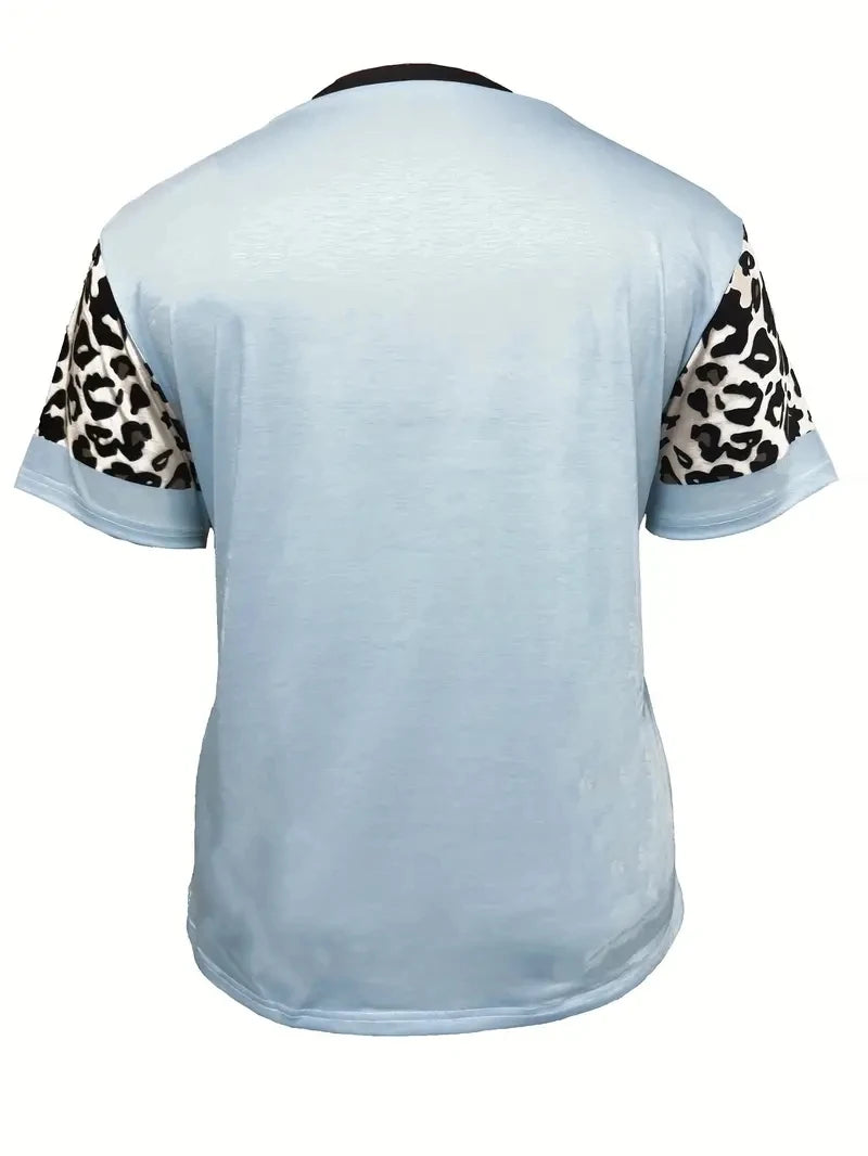 Camiseta con estampado de corazón a cuadros para mujer, primavera y verano 2024, informal, de manga corta, talla grande 