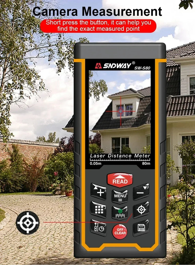 FANYUE SW-120 Display Laser Distance Meter 80M 120M Camera Digital Meter Area Volumn Digital Angle Ruler Laser Rangefinder Tape