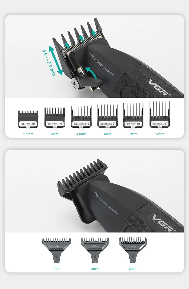 VGR Hair Clippers Professional 9000RPM Hair Cutting Machine Rechargeable Beard Trimmer Charging Base Hair Clippers men V-640 S3