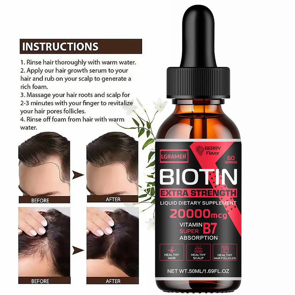 Suero de biotina para el crecimiento del cabello, productos anticaída, crecimiento rápido, previene el frizz, tratamiento reparador para cabello dañado, spray para el cuidado de la barba y el cuero cabelludo.
