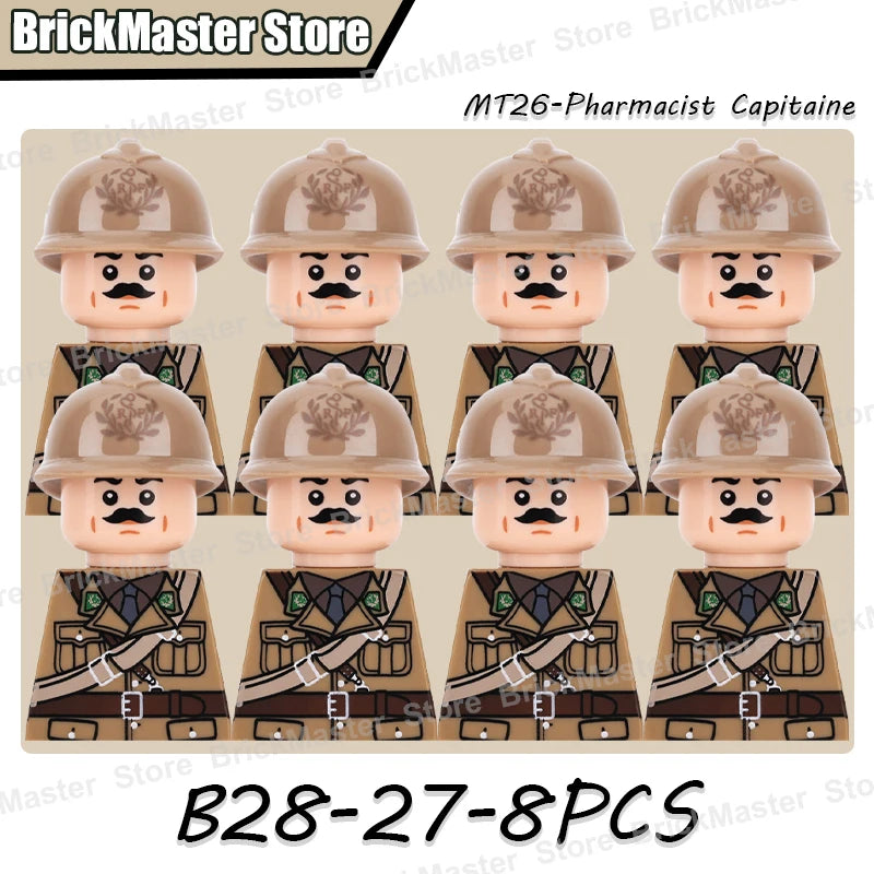 WW2 French Soldier Figure Building Blocks Military War Weapon Medical Officer Army Infantry Warrior Cavalry Gun Bricks Toy Gifts