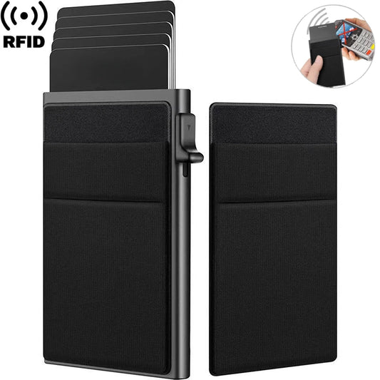 Tarjetero RFID para hombre, delgado, mini, minimalista, de lujo, de metal, para identificación bancaria, billetera para hombre.