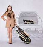 Lujoso cochecito de bebé portátil 3 en 1 de viaje con marco de aluminio alto y plegable, para recién nacidos, con cuatro ruedas.