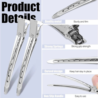 Grampos de cabelo de metal para mulheres, grampos de cabelo prateados para estilo, seccionamento, 24/30/50 peças, clipe de jacaré para cachos longos e grossos, faça você mesmo