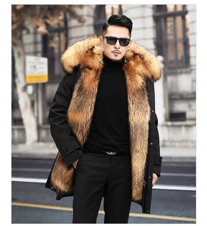 Abrigo de piel sintética Parker para hombre, cálido y nuevo de invierno, de una pieza, de piel sintética de visón, de longitud media.