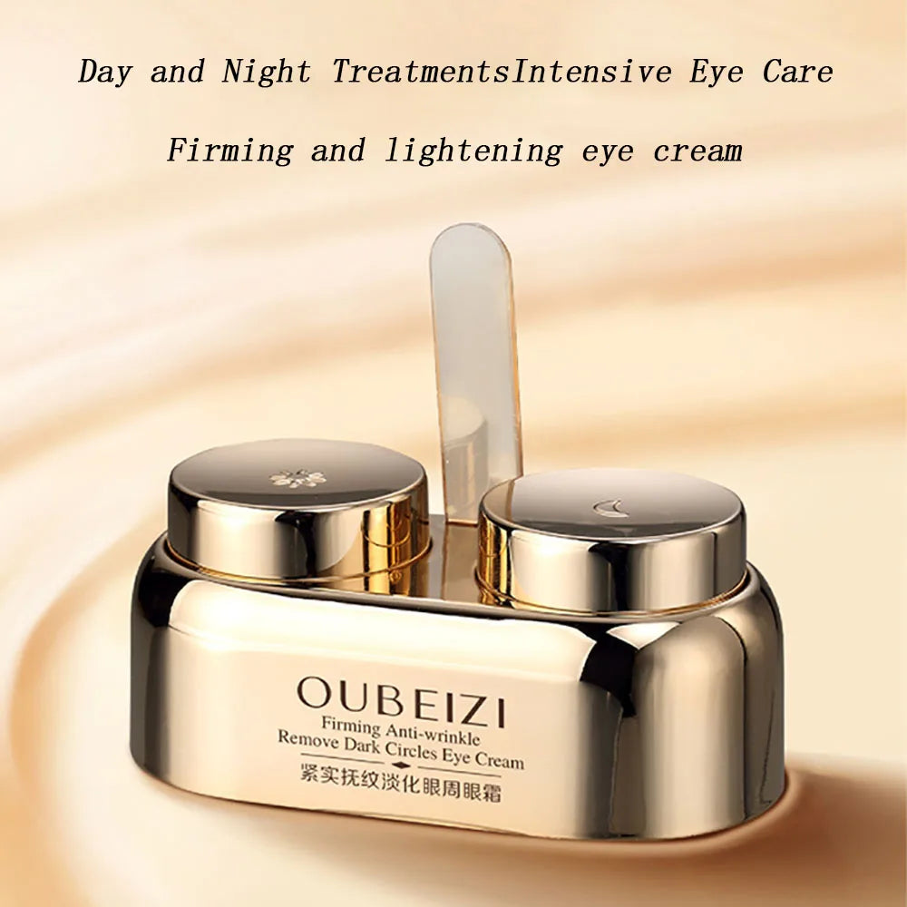 Crema de día para ojos de 40 g, crema de noche para ojos, doble cuidado de la piel, reduce las ojeras, reafirma el contorno de ojos, antiarrugas, hinchazón y cuidado de los ojos.
