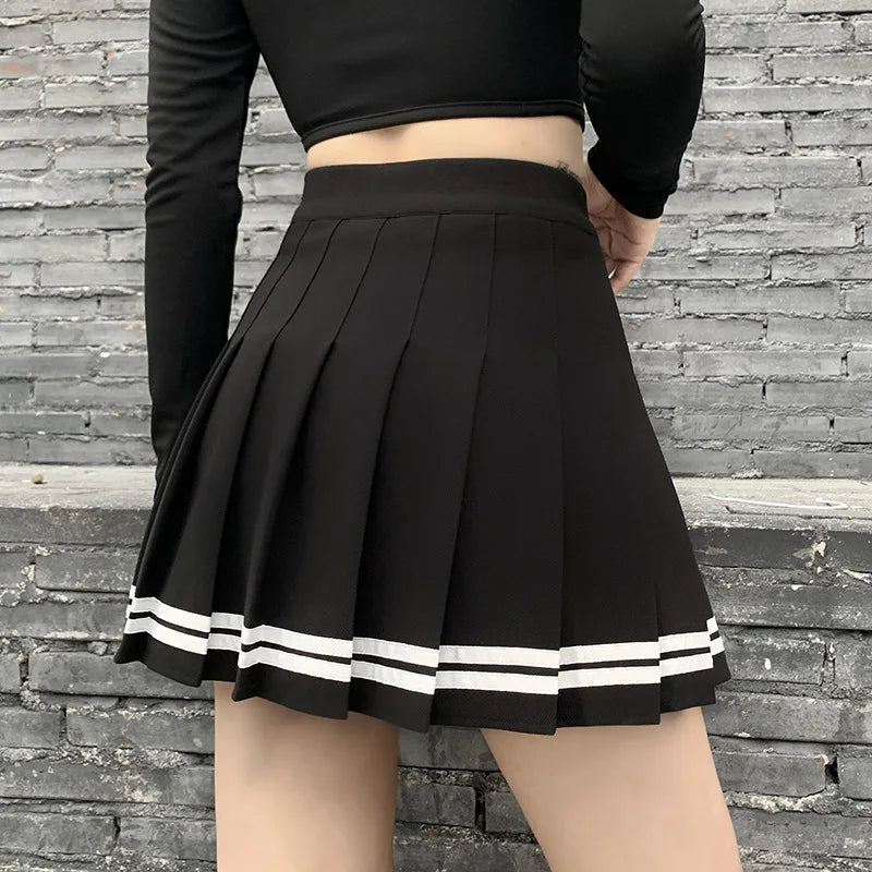 Striped Women Pleated Skirts Sexy High Waist Elastic Summer A Line Girls Dance Mini Fashion Sweet Female