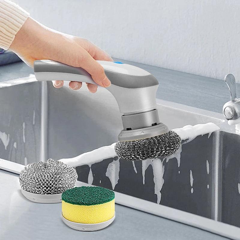 3-in-1 Multifunctional Electric Cleaning Brush for Sinks, Windows, etc. - USB charging, rotating sponge, and wire brush