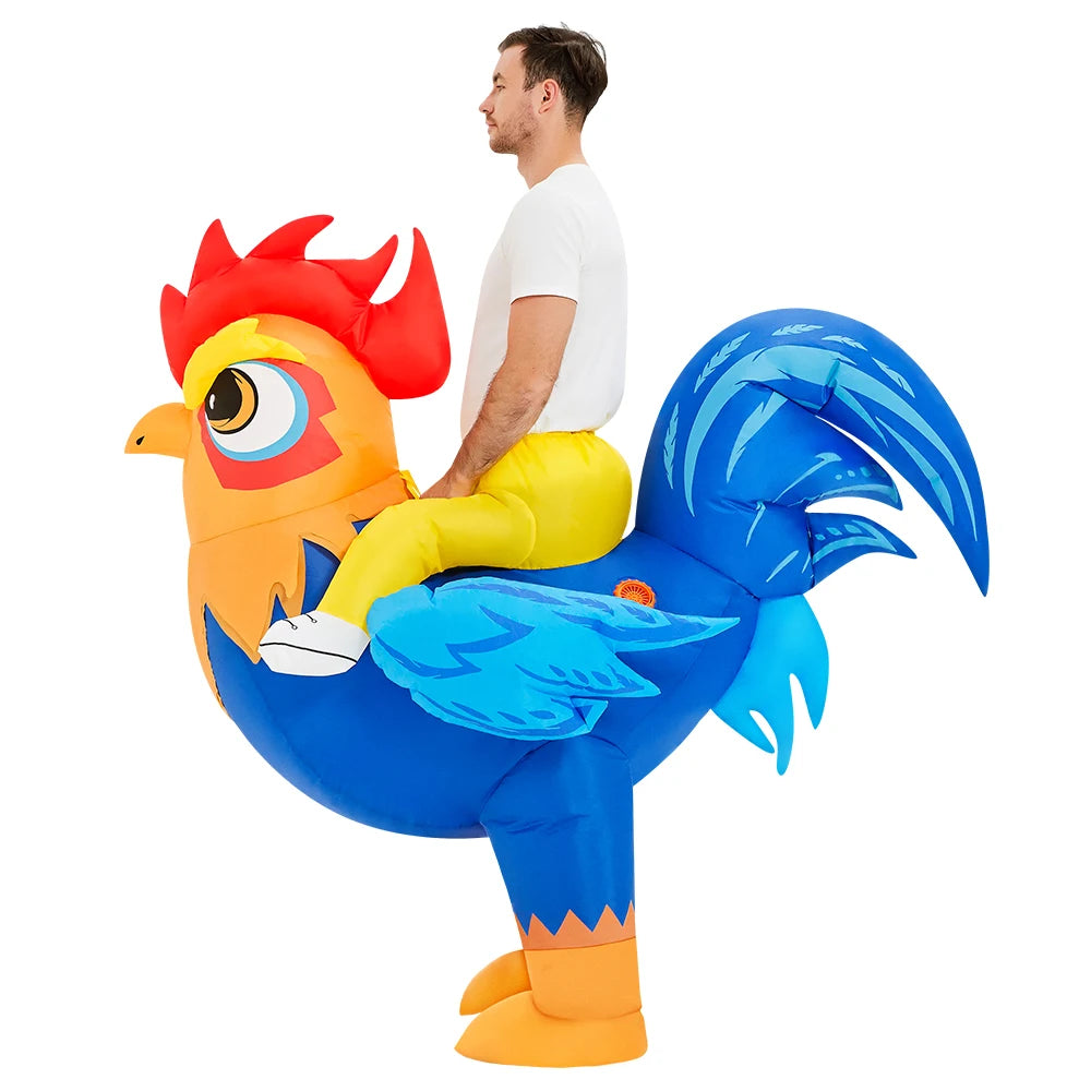 Adult Rooster Inflatable Costume Funny Unicorn Elk Animals Inflatable Suit Halloween Carnival Half Body Blow Up Suit for Cosplay