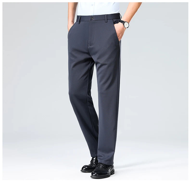 Pantalones de talla grande para hombre, pantalones de traje de negocios, pantalones de vestir formales elásticos, pantalones negros clásicos para hombre grande