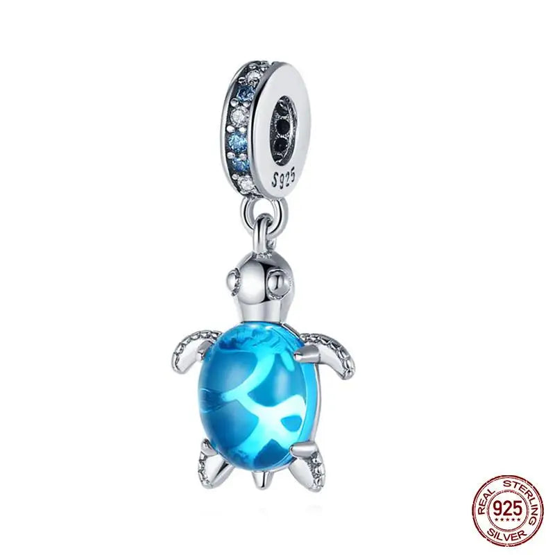 Ocean Series - Original Genuine 925 Sterling Silver Turtle Crab Mermaid Charm Beads Suitable for 3mm Bracelet DIY Making Pendant