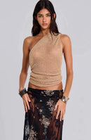 Jaded London gold knit hollowed-out one-piece top halter shawl multi-wear holiday style halter