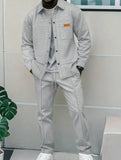 Men's Textured 2 Piece Outfits Lapel Collar Button Down Shirt Jacket & Drawstring Pants Set Casual Streetwear Tracksuit
