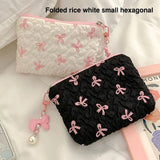 Cotton Makeup Bag for Women Quilted Travel Cosmetic Bag Girls' Make Up Organizer Portable Little Bow Makeup Pouch