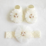 Lovely Pearl Bows Baby Headband Socks Set Non-Slip Cotton Sock Lace Flower Newborn Hair Band Turban Girl Hair Accessories