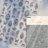 Flash Dreamy Chinese Flower Window Butterfly Glazed Rococo Geometric Frame Stamp Embossed Relief Nail Art Sticker Manicure Decal