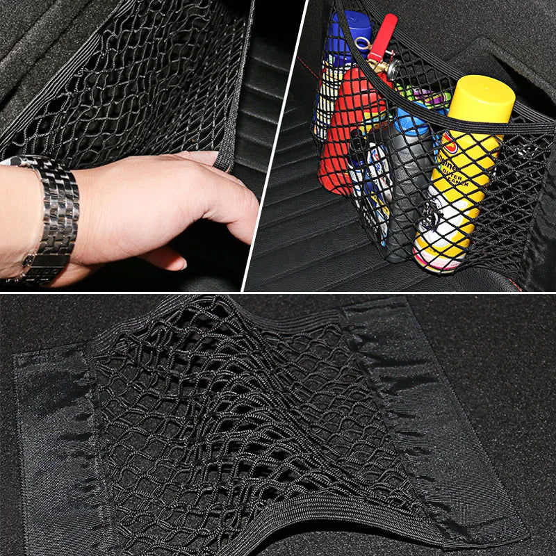 Universal Car Storage Bag Double Mesh Trunk Storage Net, Car Built-in Storage Bag, Car Fire Extinguisher Fixed Net