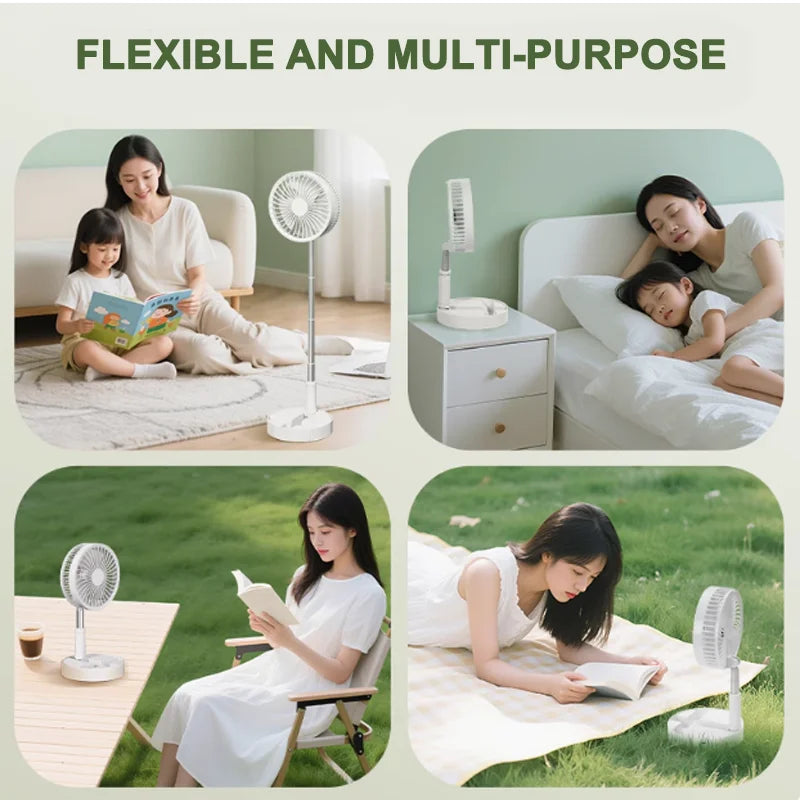 2025 new folding telescopic free adjustment fan charging usb multi-function outdoor portable home desktop floor-standing fan