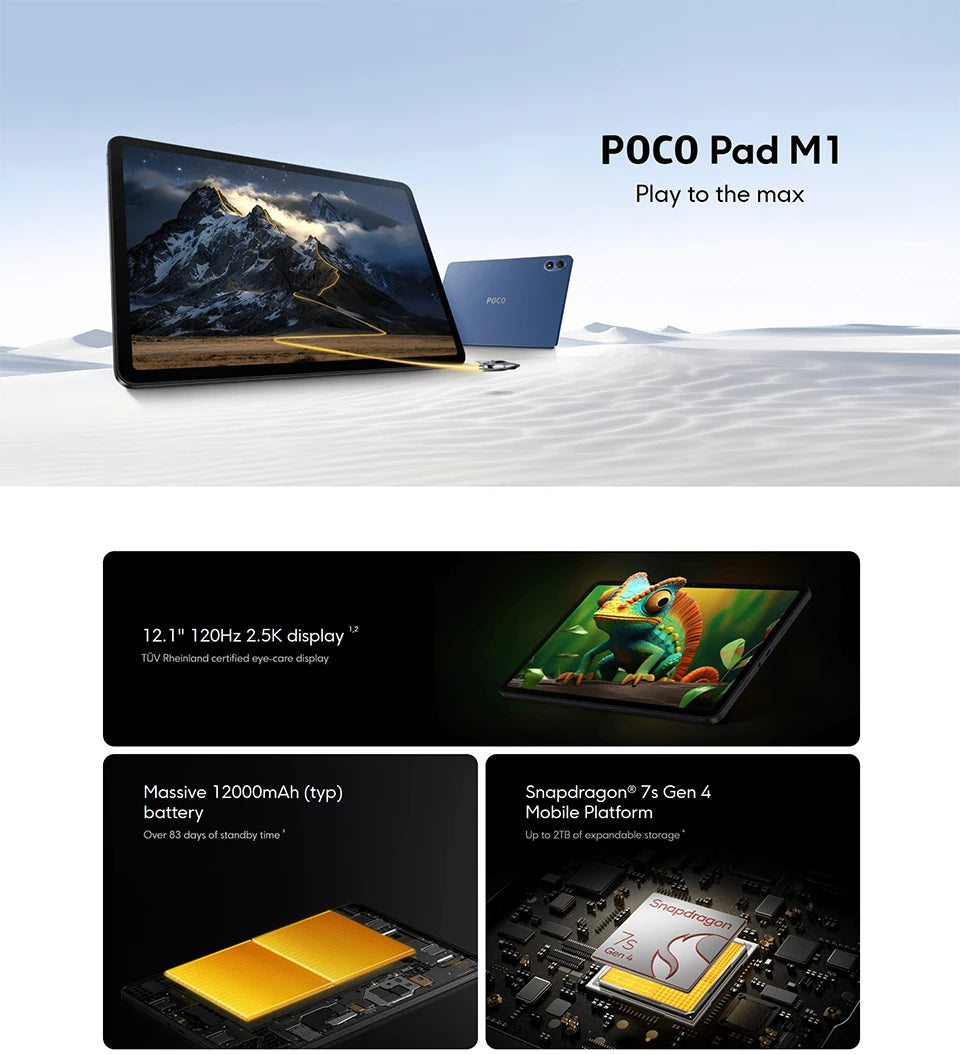POCO PAD M1 Wifi 8GB 256GB Tablet PC 12.2" 2.5K Display 12000mAh Battery