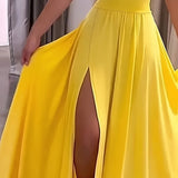 2026 Casual Sexy Slit Lace-Up Backless Camisole Dress, Elegant Sleeveless V-Neck Cinched Waist Dress, Women's Party Outfit