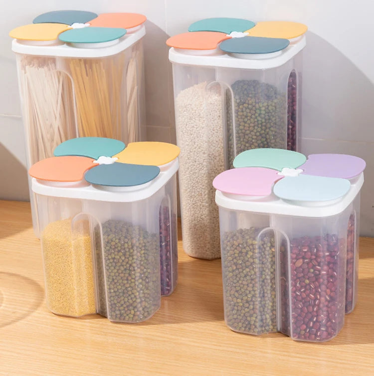 Kitchen Cereals Storage Box Plastic 4 grids Cereals Sealed Jar Food Container Moisture-proof Grain Tank Spaghetti Keep Fresh Box