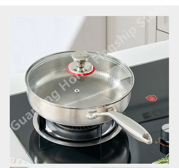 Titanium Stainless Steel Frying Pan Nonstick Wok Uncoated Pot Egg Steak Skillet Home Induction Cooker Gas Stove Kitchen Cookware