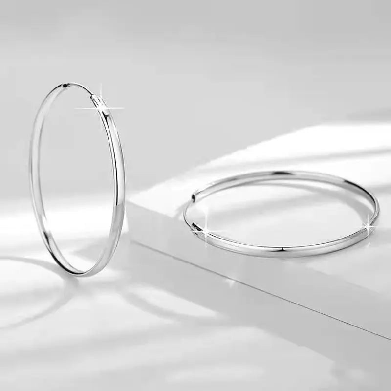 Somila S925 Sterling Silver Big Hoop Earrings For Women Brincos Moda Jewelry Accessories 3.0MM Fashion Cерьги Kольца 30-60MM