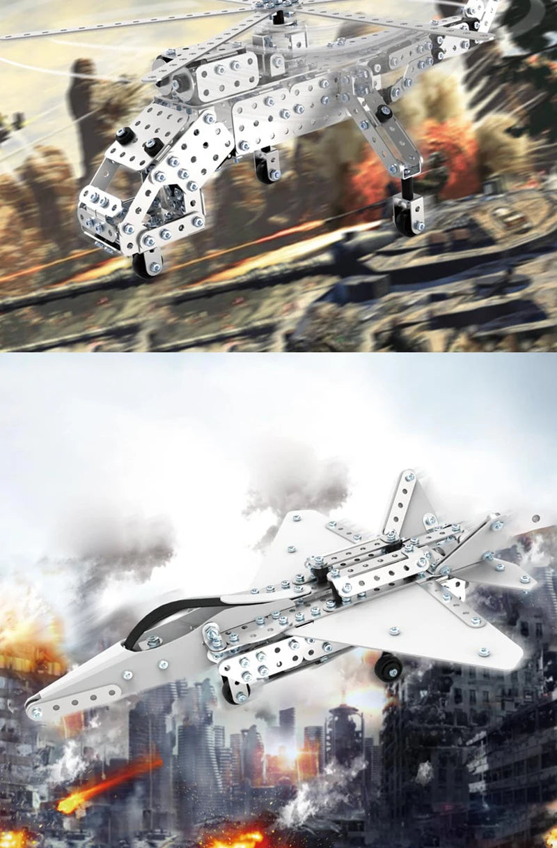 Children DIY Metal 3D Assembly Building Blocks Aircraft Warship Model Screw Nut Metal Toys Adult High-Difficulty Puzzle