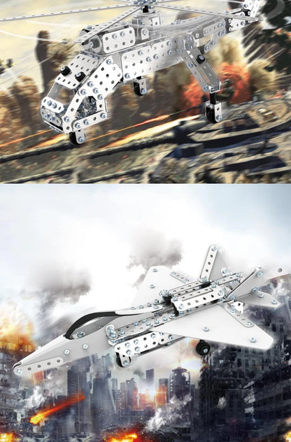 Children DIY Metal 3D Assembly Building Blocks Aircraft Warship Model Screw Nut Metal Toys Adult High Difficult Puzzle