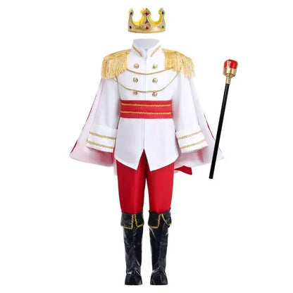 Boy's King Prince Cosplay Costume Prince Crown Scepter Cloak Royalty Suit Halloween Birthday Carnival Costumes Fancy Dress Up