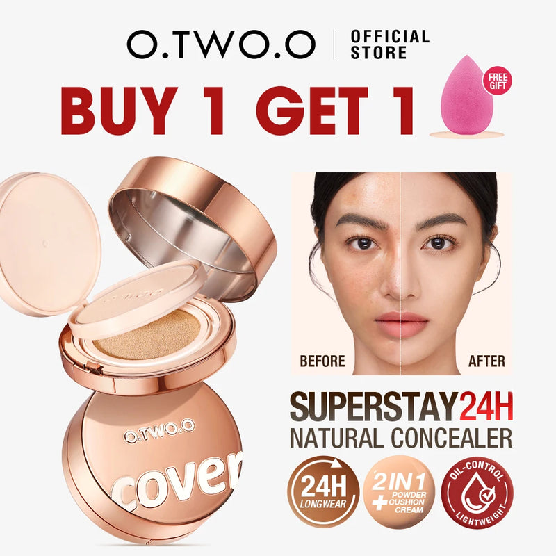 O.TWO.O 2 In 1 Air Cushion Creme Face Powder 24h Long-Lasting Oil-control Matte Soft Focus Concealer Maquiagem Pressed Powder Creme