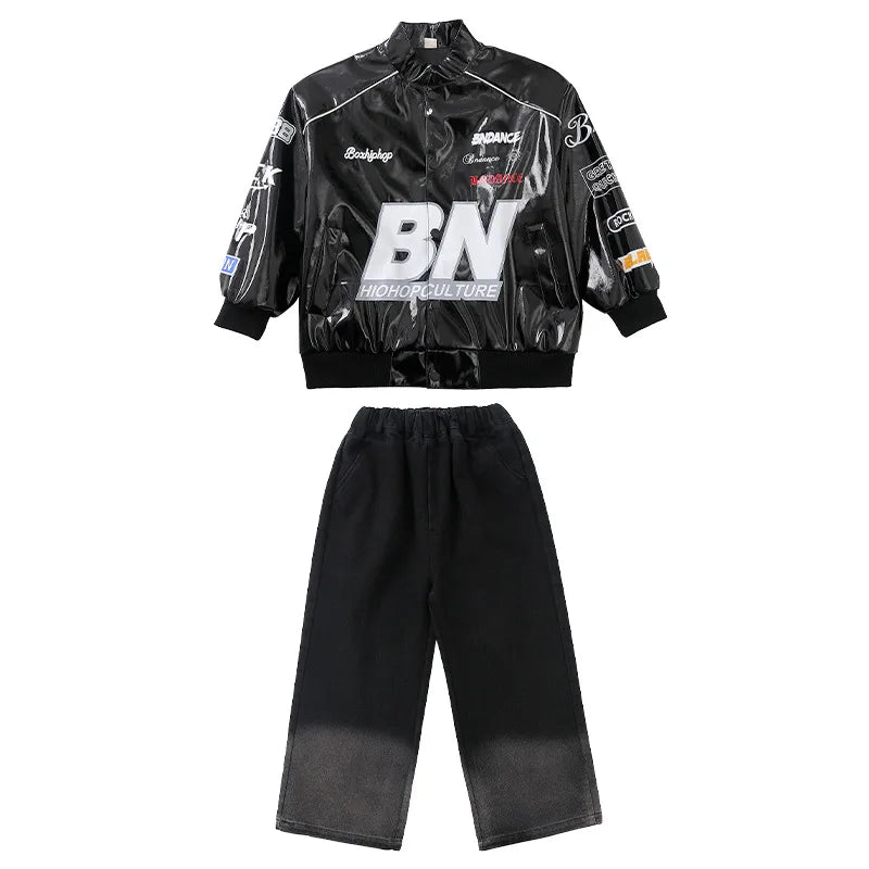 Boys Hip Hop Pullover Street Dance Cargo Pants Girls High Collar Sweatshirt Outfits Kids Jazz Sport Clothes Set Child Streetwear