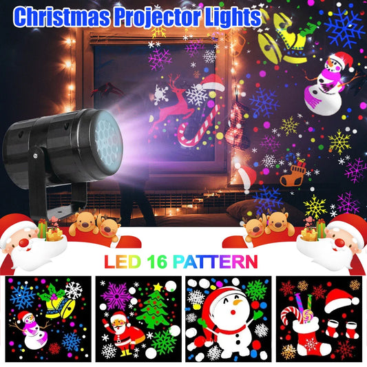 Multi-dynamic 16 Patterns Christmas Projection Lamp Rotating USB Powered LED Fairy Light Outdoor Stage Projector Ceiling Decor