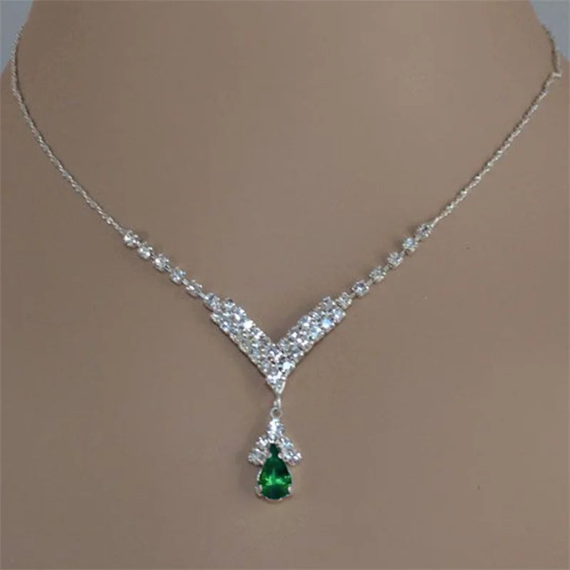 Collar de mujer con incrustaciones de circonita y gotas de agua de colores azul, verde y rojo, accesorios de moda
