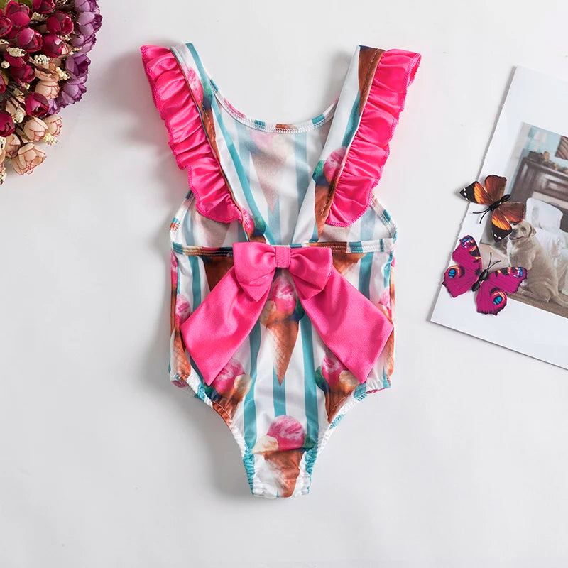 Trajes de baño de una pieza para niñas de 1, 2, 3, 4 y 5 años, estampados, para playa, verano, con lazo