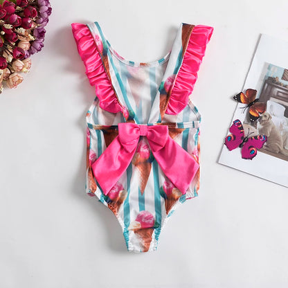 Trajes de baño de una pieza para niñas de 1, 2, 3, 4 y 5 años, estampados, para playa, verano, con lazo