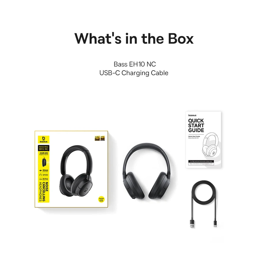 Fone de Ouvido Sem Fio Baseus EH10 NC ANC com Cancelamento de Ruído Híbrido Adaptativo de 45dB, Hi-Res LDAC, Bluetooth 6.0 e 80 Horas de Autonomia