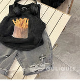 T-shirt Summer Wear Children Clothing Retro Black Cotton Handsome Boys Sleeveless Easy Vest Tide Tops 2024 Fashion Cool