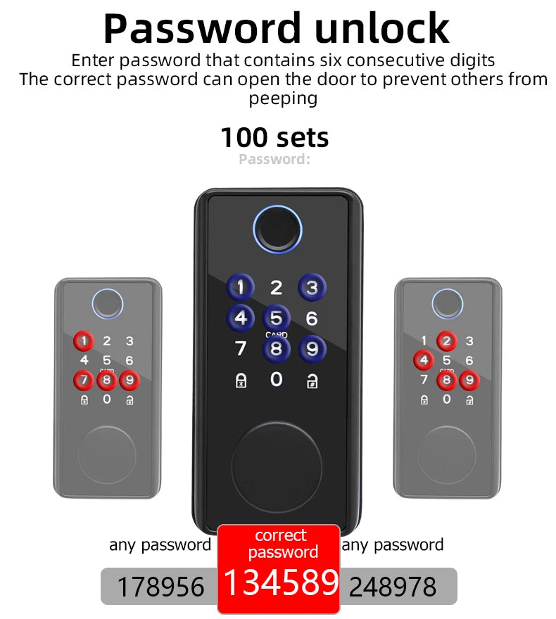 RAYKUBE DS01 BLE TT Lock Smart Fingerprint Deadbolt Lock with Latch/Door Sensor Auto Lock Key/Password/Card/ TT Lock APP Unlock