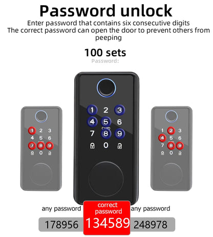 RAYKUBE DS01 BLE TT Lock Smart Fingerprint Deadbolt Lock with Latch/Door Sensor Auto Lock Key/Password/Card/ TT Lock APP Unlock