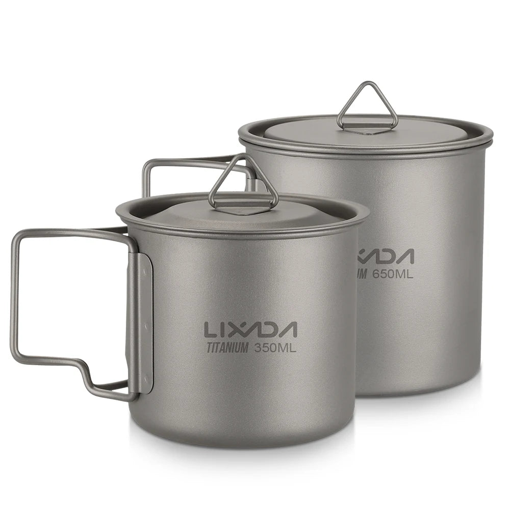 Taza de agua ultraligera de titanio Lixada con asa plegable, portátil para exteriores, camping, picnic, 300 ml/350 ml/550 ml/650 ml