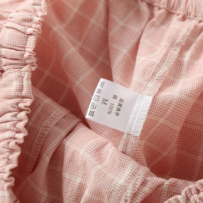 Plus Size Japanese Minimalist Checked Women Pajamas Trousers Women Soft Home Pants Loose Casual Pants Elastic Waist Home Pants
