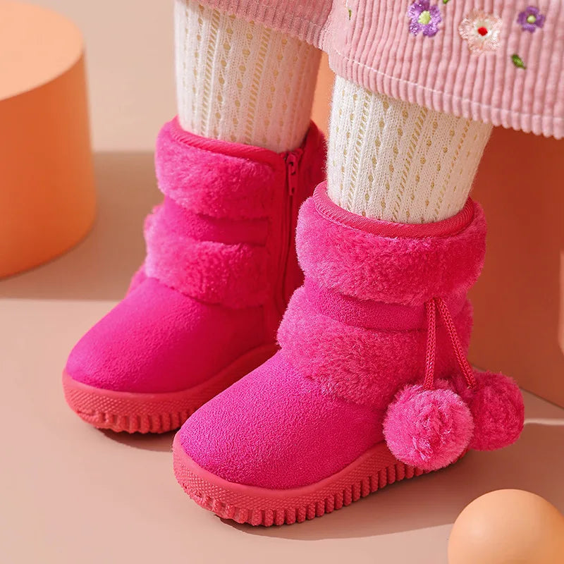 Kid Girls Snow Boots Winter Plush Boy Girl Cotton Shoe Warm Zipper Short Ankle Boot High Top Child Padded Boot Kid Shoe