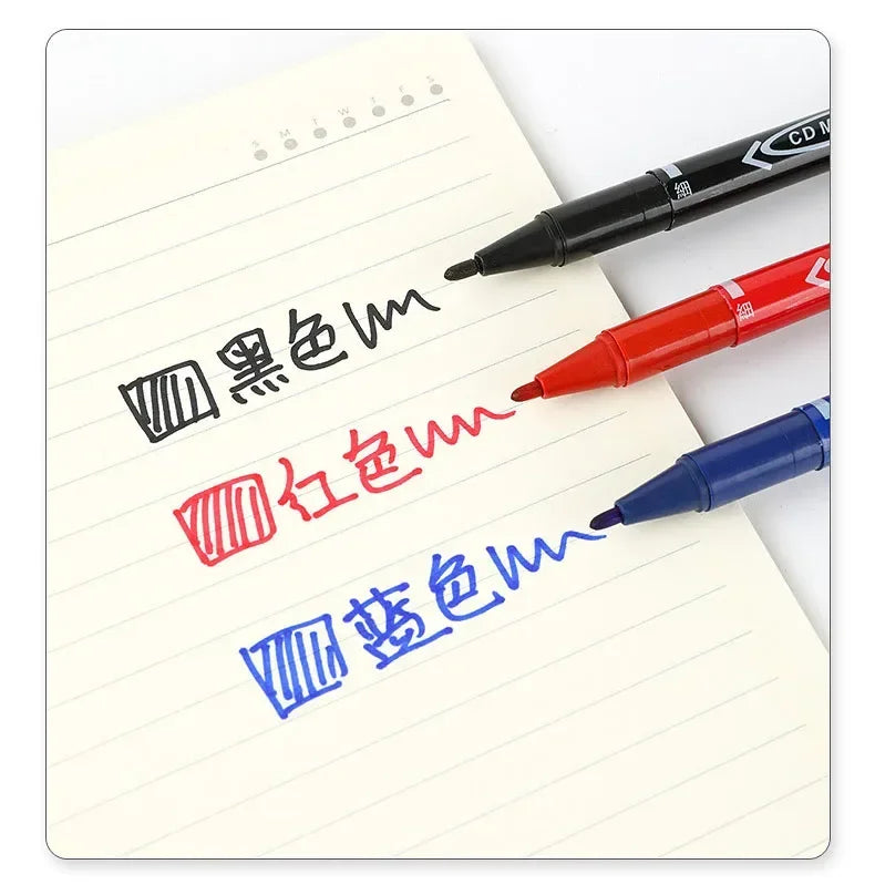 10Pcs Double Tip Permanent Markers Pens Waterproof Oily Fine Tip Black Painting Marker Graffiti Marking Pens School Supplies