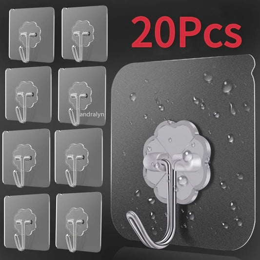 Transparent Self-Adhesive Wall Hooks Heavy Duty Multi-Purpose Wall Hook Key Holder Towel Holder for Kitchen Bathroom Accessories