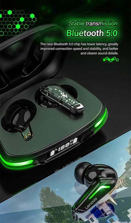 Auriculares deportivos originales Lenovo GM3 Bluetooth 5.0 con reducción de ruido, baja latencia, conexión rápida y modo de espera prolongado.